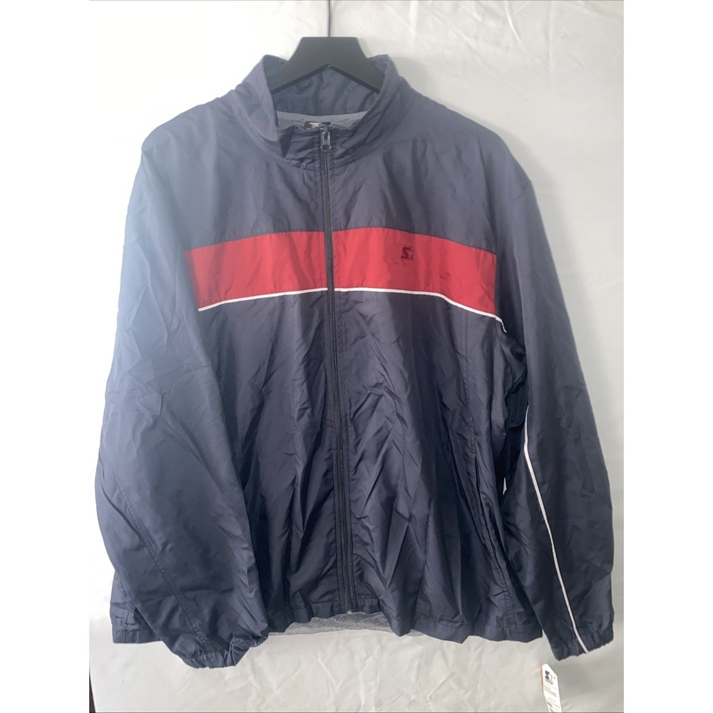VTG Starter mens Sz 2XL Gray Red Stripe Full Zip‎ Jacket Windbreaker Polyester